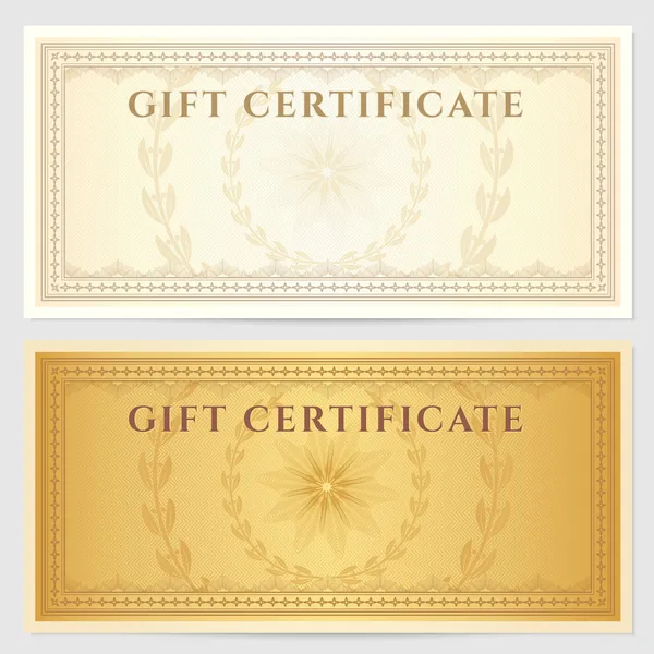 Voucher template with guilloche pattern (watermarks) and border. Background design usable for gift certificate voucher, coupon, banknote, diploma, currency, check, cheque etc.