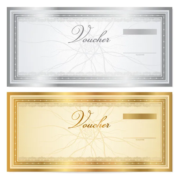 Voucher template with guilloche pattern (watermarks) and border. Background design for gift certificate voucher, coupon, banknote, diploma, money design, currency, check, cheque etc.