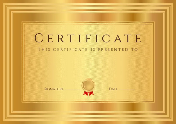 Certificate, Diploma of completion (design template, background) with abstract pattern, gold border (frame), insignia. Useful for: Certificate of Achievement, Certificate of education, awards