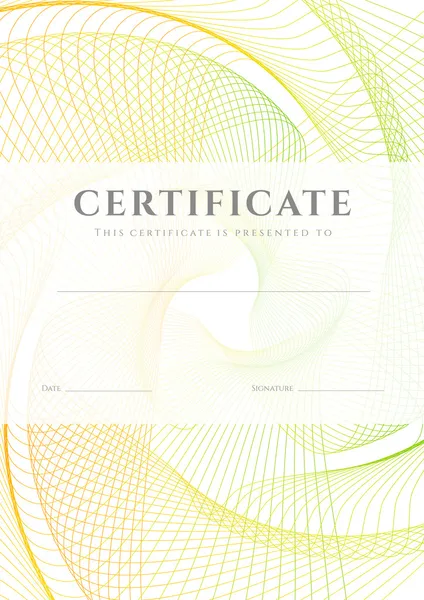 Certificate, Diploma of completion (design template, background) with colorful guilloche pattern (watermark), frame. Useful for: Certificate of Achievement, Certificate of education, awards, winner