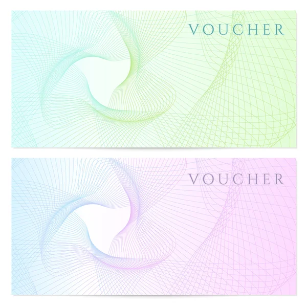 Gift certificate, Voucher, Coupon template with colorful (rainbow) guilloche pattern (watermark). Background for banknote, money design, currency, note, check (cheque), ticket, reward. Vector