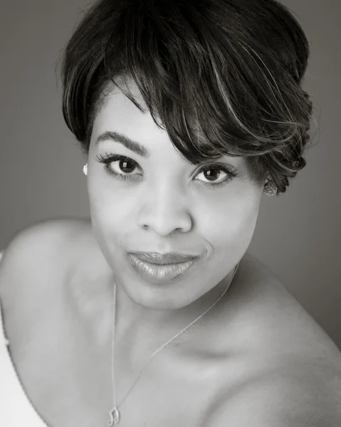 Black and white portrait of pretty black woman