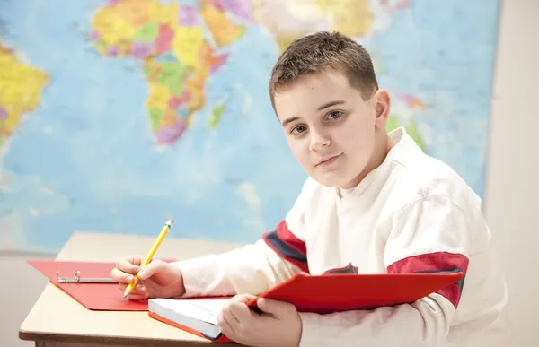 Image of caucasian boy in school