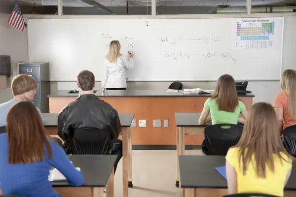 School Science. Teacher instructing students