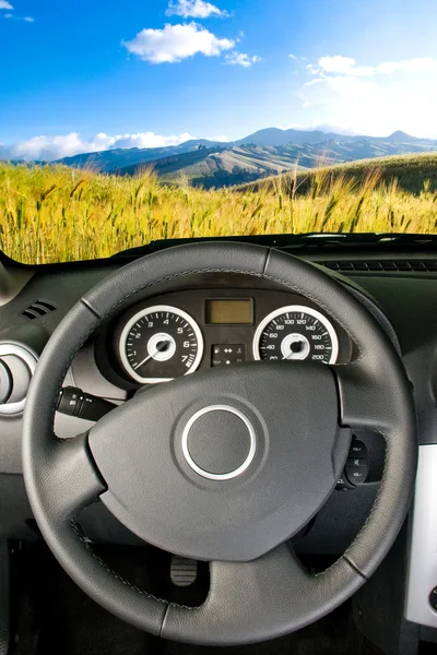 Landscape view from a car interior