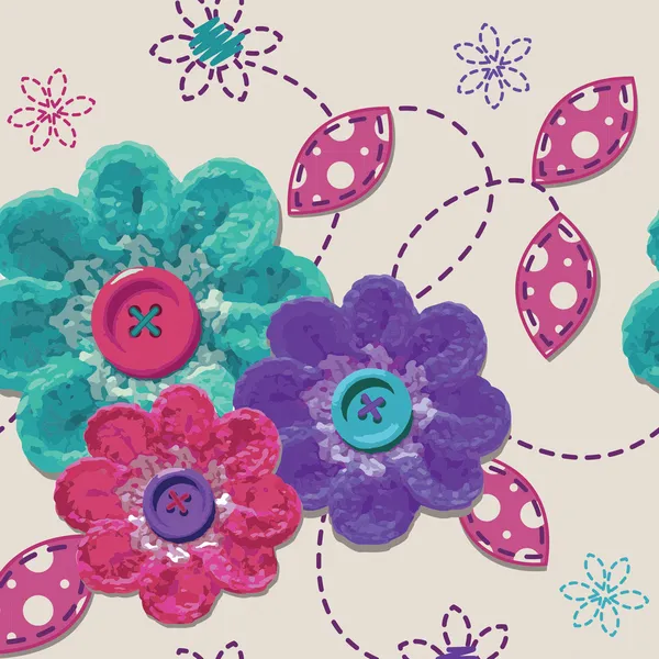 Crochet Floral Seamless Vector Pattern.