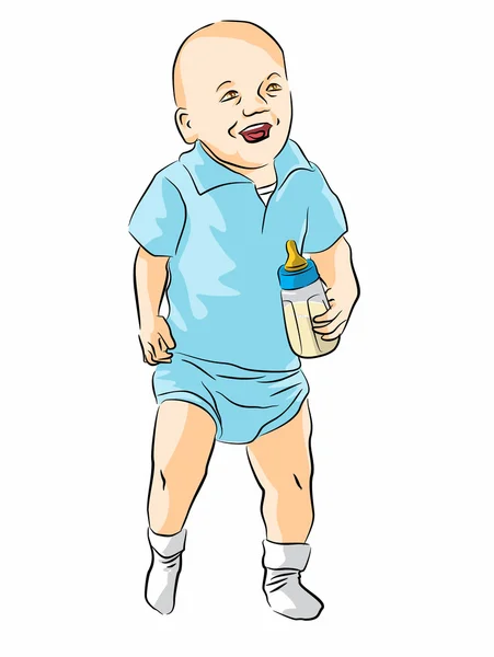 Baby with bottle in hand