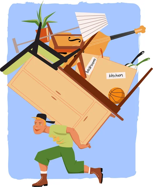 Mover with a pile of furniture