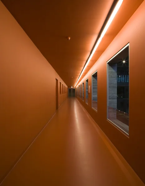 Orange corridor in the Museum of Sound and Vision in the Mediapark of Hilversum, Holland