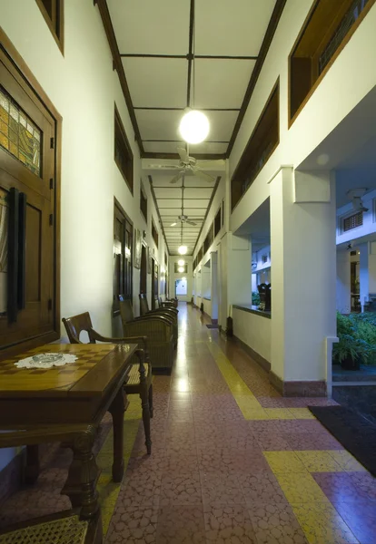 Hallway of an hotel in art deco style in Solo, Indonesia