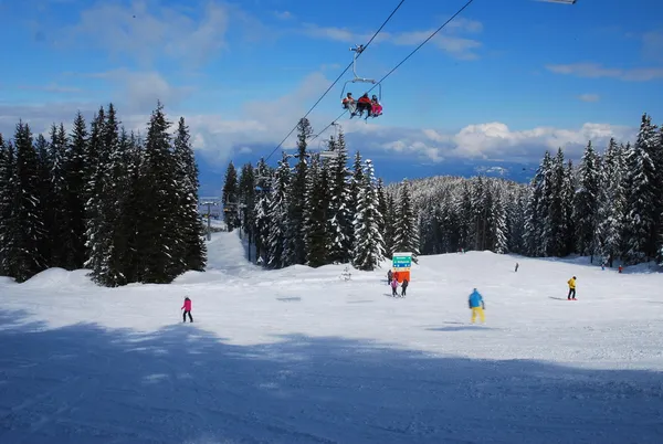 A sunny day on a ski runs in the resort of Bansko in Bulgaria