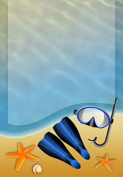 Background of the beach with diving mask and fins