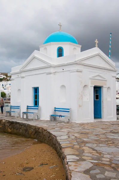 Church on port in Mykonos