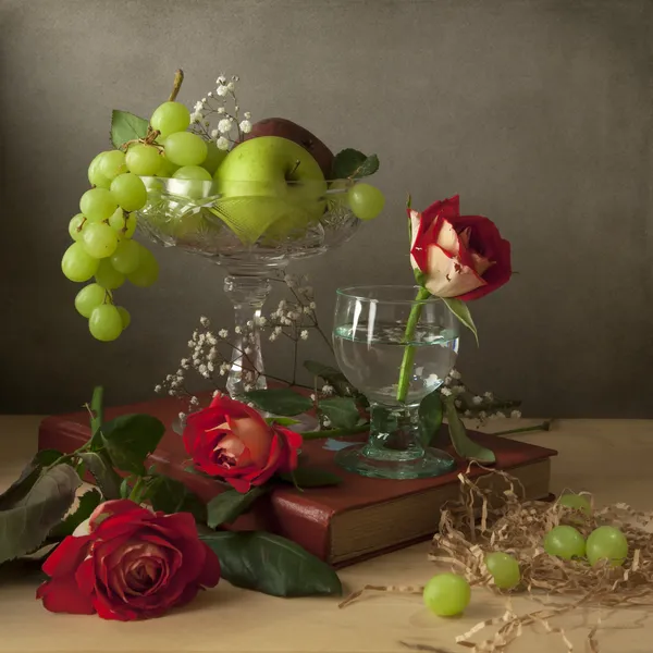 Still life with fruits and roses