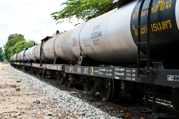 Set of tanks with oil and fuel transport by rail