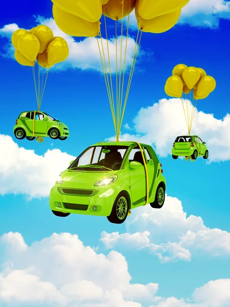 Green car with Yellow Balloons