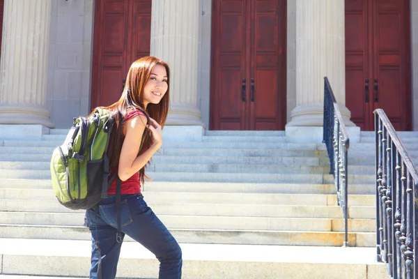 Female Student Standing On Stairs Of College Building