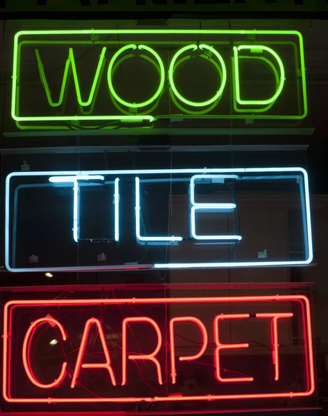 Wood,tile and carpet neon sign