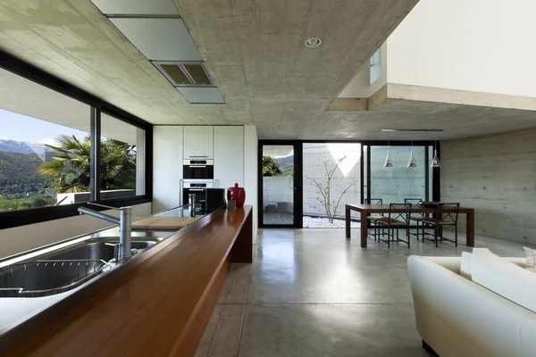 Interior modern house, kitchen and dining room