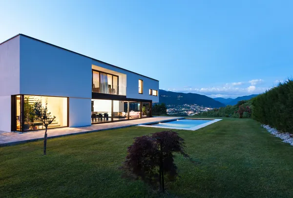 Modern villa by night