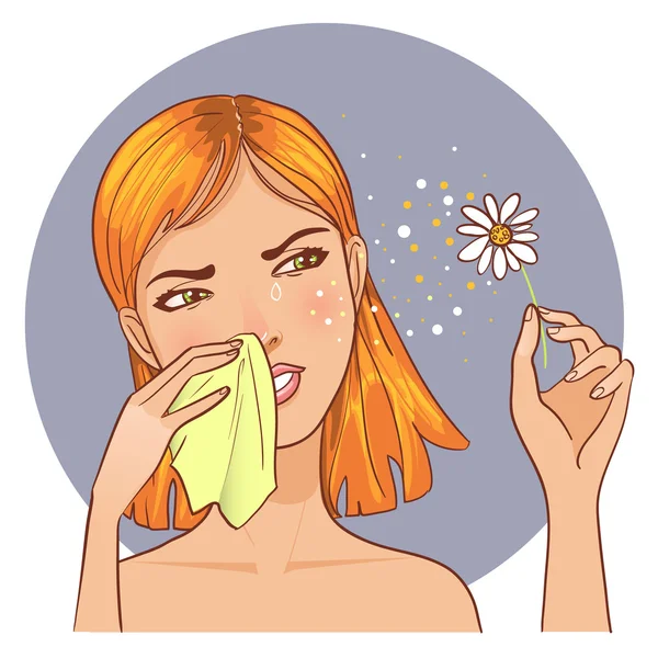 Sneezing in handkerchief woman because of allergy