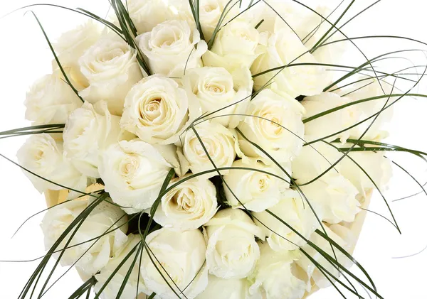 A huge bouquet of white roses. The isolated image on a white background. Cream colored roses.