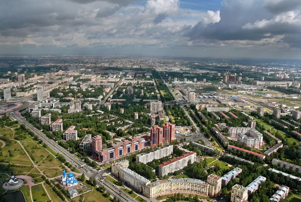Aerial view of modern apartment blocks built in European city.