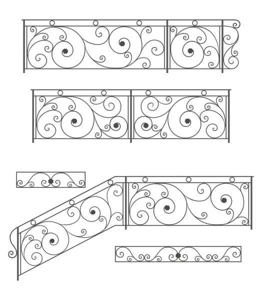 Vector set: wrought iron stairs railing, fence and grilles