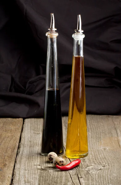 Bottles with olive oil and balsamic vinegar