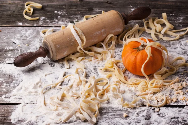 Raw homemade pasta with pumpkin