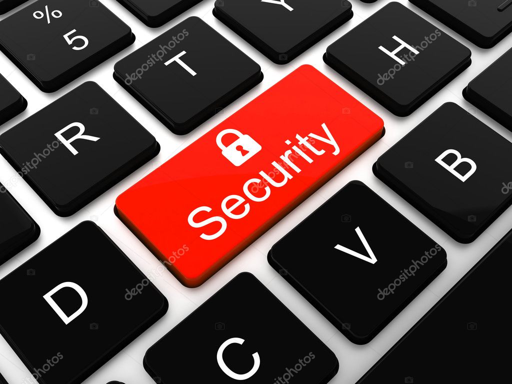 Security key on the keyboard of laptop computer — Stock Photo