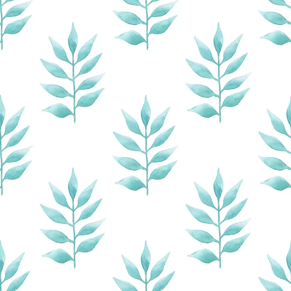 Watercolor delicate aquamarine floral on white background. Seamless ornament of color of the sea palm leafs.