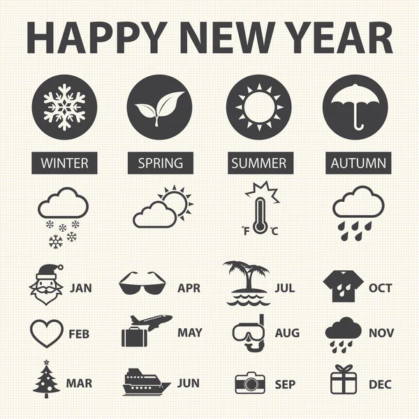 Happy new year with weather icons for Calendar, Vector illustration