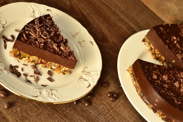 Slice of chocolate cheesecake cold