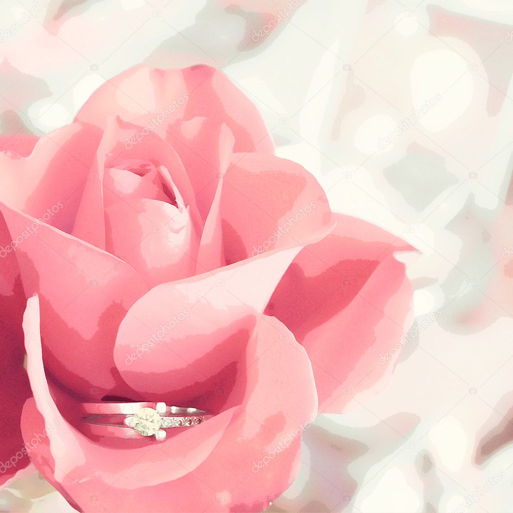 Diamond ring in a rose painting — Stock Photo © _OSSA_ 25620273