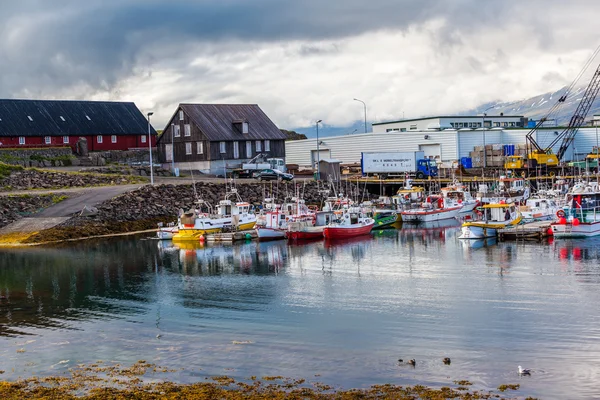 Boats anchored at a harbor on Iceland