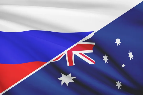 Series of ruffled flags. Russia and Australia.