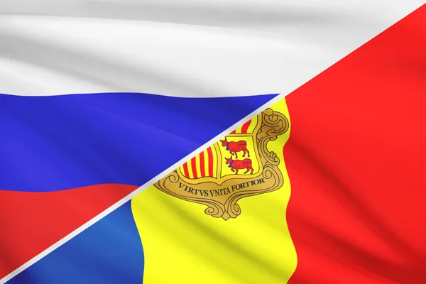 Series of ruffled flags. Russia and Andorra.