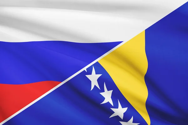 Series of ruffled flags. Russia and Bosnia and Herzegovina.