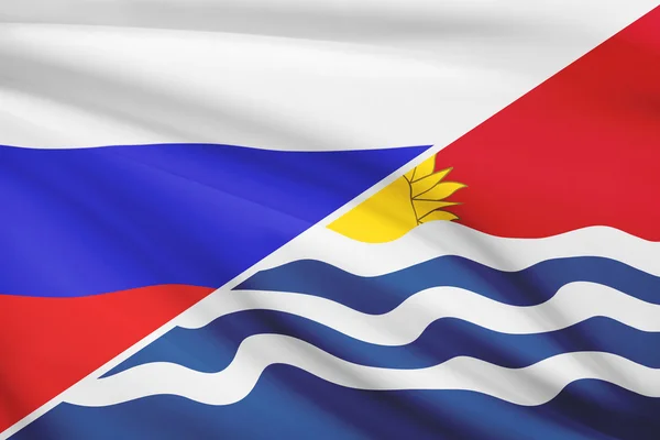 Series of ruffled flags. Russia and Independent and Sovereign Republic of Kiribati.