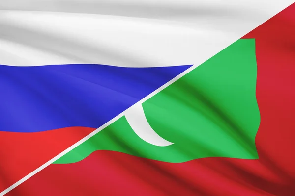 Series of ruffled flags. Russia and Republic of the Maldives.