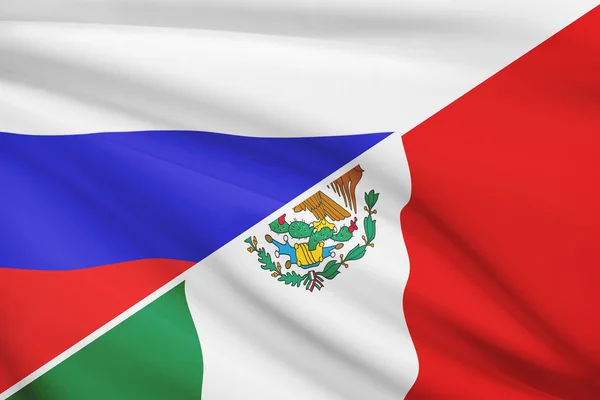 Series of ruffled flags. Russia and United Mexican States.
