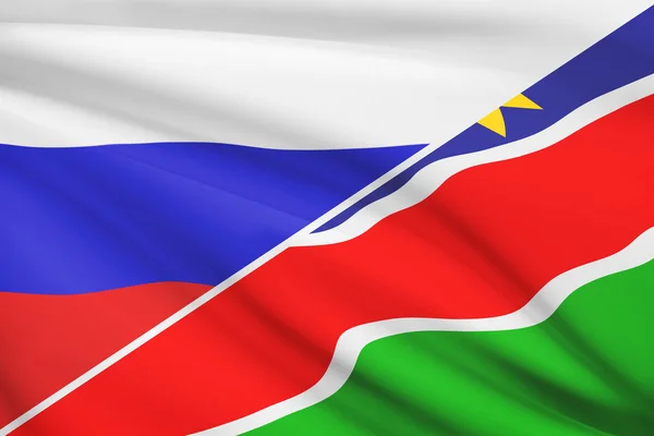 Series of ruffled flags. Russia and Republic of Namibia.