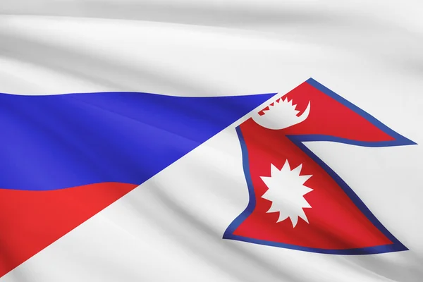 Series of ruffled flags. Russia and Federal Democratic Republic of Nepal.