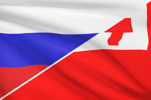 Series of ruffled flags. Russia and Kingdom of Tonga.