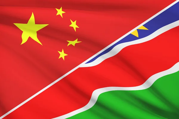 Series of ruffled flags. China and Republic of Namibia.
