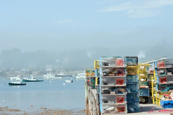 Mist over boats in Bass Harbor, Maine