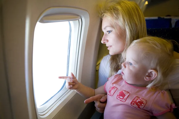 Mom and child in the plane
