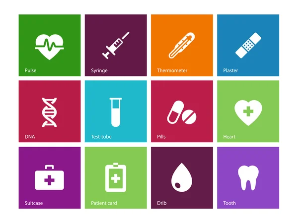 Medical icons on color background.