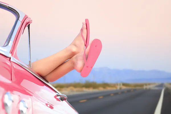 Freedom car travel concept - woman relaxing